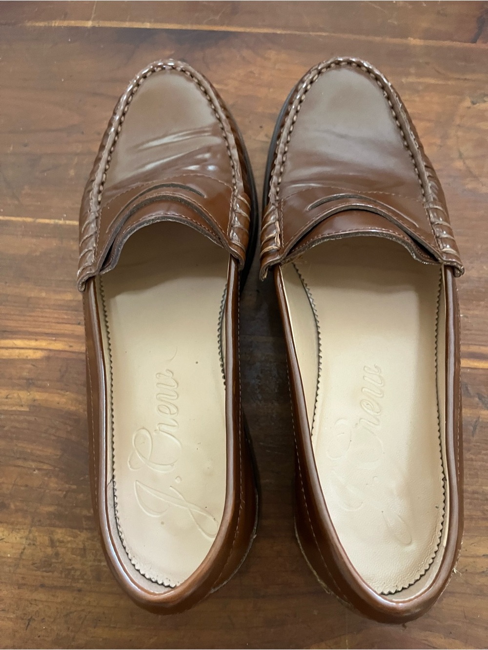 J. Crew Winona Brown Patent Leather Penny Loafers Size 8 Classic Preppy - Picture 2 of 7